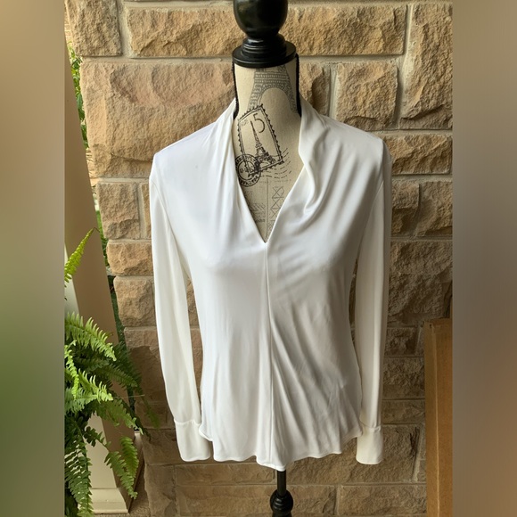 EQUIPMENT FEMME White V-Neck Long Sleeve Rayon Simple Shirt Women’s Size Small - Picture 5 of 15